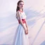 Elegante Weiß Abendkleider 2017 A Linie Ärmellos Rundhalsausschnitt Blumen Mit Spitze Stoffgürtel Rüschen Chiffon Festliche Kleider Hof-Schleppe
