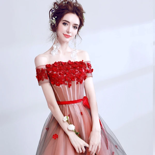 Chic / Beautiful Red Graduation Dresses 2017 A-Line / Princess Lace Strapless Appliques Backless Flower Cocktail Party Homecoming Formal Dresses