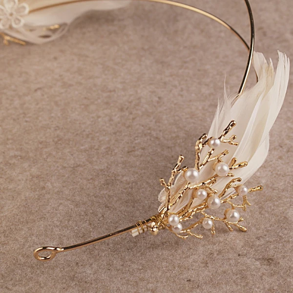 Modern / Fashion Gold Bridal Jewelry 2017 Metal Beading Feather Pierced Headpieces Wedding Prom Accessories