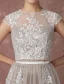 Romantique Plage Champagne Robe De Mariée 2017 Princesse Manches Courtes Encolure Dégagée Appliques En Dentelle Train De Balayage