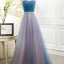Chic / Beautiful 2017 Evening Dresses  Sky Blue Chiffon Striped Strapless Rhinestone A-Line / Princess Formal Dresses