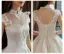 Chinese style Satin Wedding Dresses 2017 A-Line / Princess Backless High Neck Short Sleeve Appliques White Lace