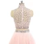 Scintillantes 2 Pièces Rose Bonbon Robe De Bal 2017 Princesse Col Haut Sans Manches Perlage Faux Diamant Tulle Robe De Ceremonie Train De Balayage