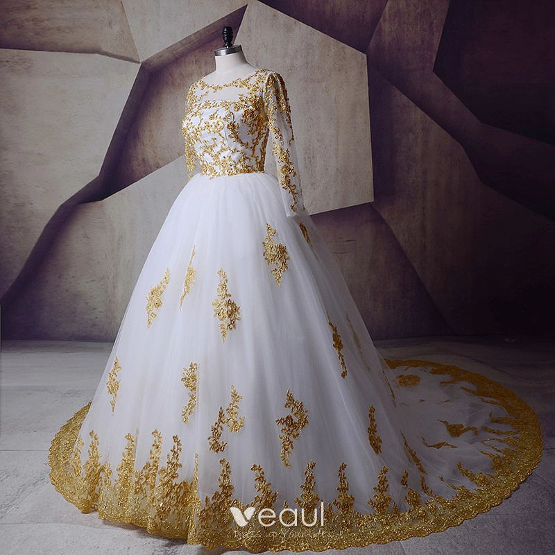 Wedding gown hotsell white and gold