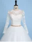 Elegant White Ball Gown Wedding Dresses 2017 Scoop Neck Long Sleeve Appliques Lace Beading Pearl Metal Sash Floor-Length / Long