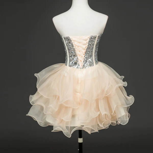 Chic / Beautiful Champagne Cocktail Dresses 2017 A-Line / Princess Tulle Backless Beading Rhinestone Cocktail Party Formal Dresses