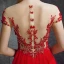 Stunning Red Evening Dresses  2018 A-Line / Princess Scoop Neck Zipper Up Beading Floor-Length / Long Ruffle Tulle Formal Dresses