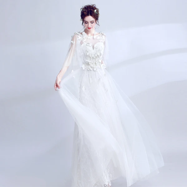 Chic / Beautiful White Evening Dresses 2018 U-Neck Tulle Butterfly Appliques Backless Evening Party Formal Dresses