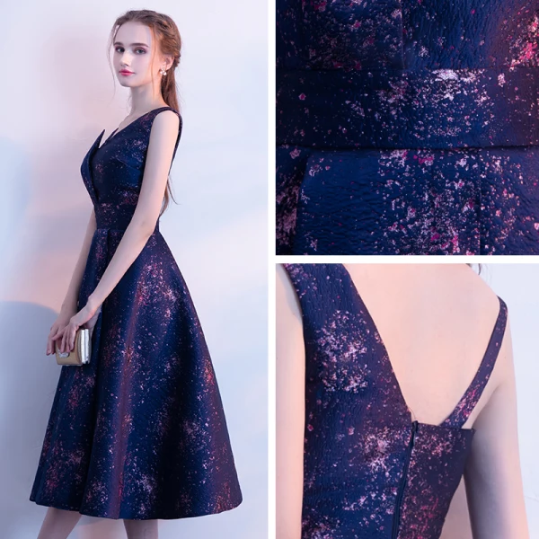 Chic / Beautiful Purple Graduation Dresses 2018 A-Line / Princess V-Neck Backless Starry Sky Printing Homecoming Formal Dresses