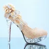 Chic / Beautiful White 2018 Wedding 11 cm Pumps High Heels Beading Crystal Flower Rhinestone Evening Party Prom Stiletto Heels Wedding Shoes