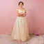 Classique Élégant Champagne Grande Taille Robe De Soirée 2018 Tulle Lacer V-Cou Princesse Appliques Dos Nu Printemps Soirée Robe De Ceremonie