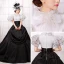 Vintage / Retro Ball Gown Black White Prom Dresses 2018 High Neck Tulle Chapel Train Puffy Zipper Buttons Beading Formal Dresses
