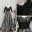 Flower Fairy Black Court Train Evening Dresses  2018 A-Line / Princess V-Neck Backless Printing Charmeuse Evening Party Prom Dresses