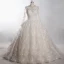 Stijlvolle Luxe Ivoor Cathedral Train Huwelijk 2018 Lange Mouwen U-hals Tule Lace-up Appliques Ruglooze Kralen Parel Handgemaakt Baljurk Trouwjurken