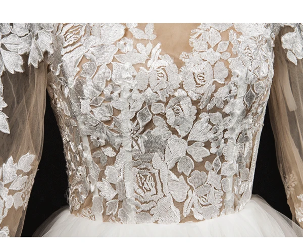 Stunning White Wedding Dresses 2017 Scoop Neck Long Sleeve Backless Pierced Lace Pleated Organza Floor-Length / Long Ball Gown