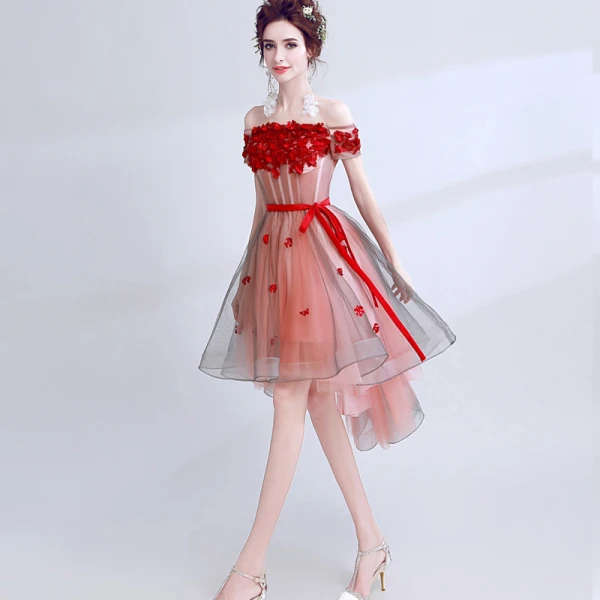 Chic / Beautiful Red Graduation Dresses 2017 A-Line / Princess Lace Strapless Appliques Backless Flower Cocktail Party Homecoming Formal Dresses