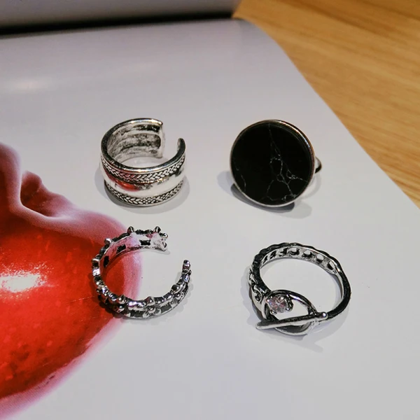Mode Silver Rhinestone Blomma Gatukläder Ringar Set 4-delat Ringar 2019 Tillbehör