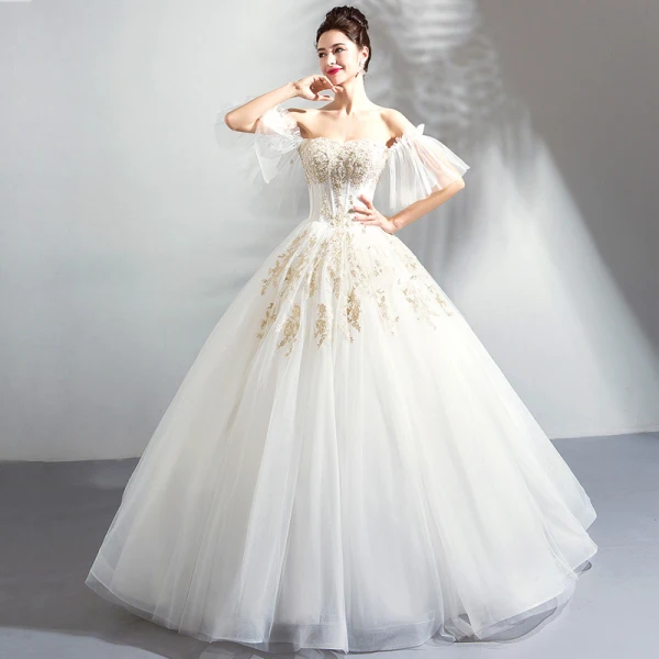 Luxury / Gorgeous Floor-Length / Long White Wedding 2018 Lace-up Tulle Strapless Appliques Backless Beading Ball Gown Wedding Dresses
