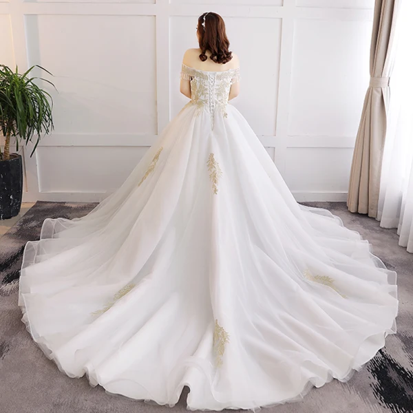 Glamourös Weiß Hochzeit Applikationen Rückenfreies Perlenstickerei Stickerei Spitze Tülle Bandeau Ballkleid Kapelle-Schleppe Übergröße Brautkleider / Hochzeitskleider 2019