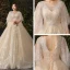 Glitzernden Bling Bling Champagner Übergröße Brautkleider / Hochzeitskleider 2019 A Linie V-Ausschnitt Tülle Glanz Pailletten Kapelle-Schleppe Hochzeit