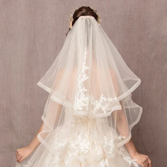 Classic Elegant Short Champagne Wedding Veils 2019 Tulle Lace Appliques Wedding Accessories