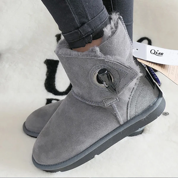 Stilig Brun Platt Snow Boots 2020 Vinter Läder Casual Trädgård / Utomhus Stövletter Spänne Platåskor Stövlar Dam
