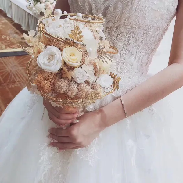 Fantastyczny Luksusowe Szampan Bukiety Ślubne 2020 Wykonany Ręcznie Kwiat Perła Rhinestone Ślub Bal Wieczorowe Akcesoria
