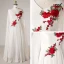 Chinese style White Plus Size Evening Dresses  2018 Zipper Up A-Line / Princess V-Neck Chiffon Embroidered Evening Party Formal Dresses
