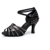 Étourdissant Noire Chaussures de danse latine 2020 Velour Perlage Faux Diamant X-Strap Dansant Promo Chaussures Femmes