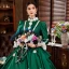 Vintage / Retro Antique Dark Green Ball Gown Evening Dresses  2021 3D Lace Beading Pearl Flower Floor-Length / Long Long Sleeve Scoop Neck Cosplay Dancing Prom Dresses Winter Formal Dresses