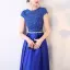 Affordable Royal Blue Evening Dresses  2017 Short Sleeve Beading Rhinestone Sash Ruffle Satin Formal Dresses