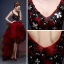 Chic / Beautiful 2017 Burgundy Party Dresses V-Neck Lace Handmade  Appliques Backless Rhinestone A-Line / Princess Cocktail Dresses