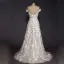 Luxury / Gorgeous Champagne Beach Wedding Dresses 2017 A-Line / Princess Scoop Neck Short Sleeve Appliques Lace Backless Detachable Chapel Train
