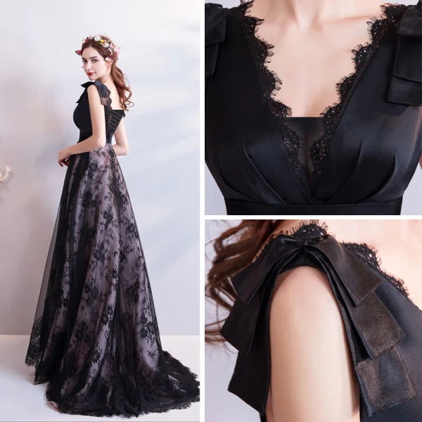 Chic / Beautiful Black 2018 Summer Evening Dresses V-Neck Tulle Lace-up Sleeveless A-Line / Princess Floor-Length / Long Crossed Straps Backless Printing Evening Party Formal Dresses