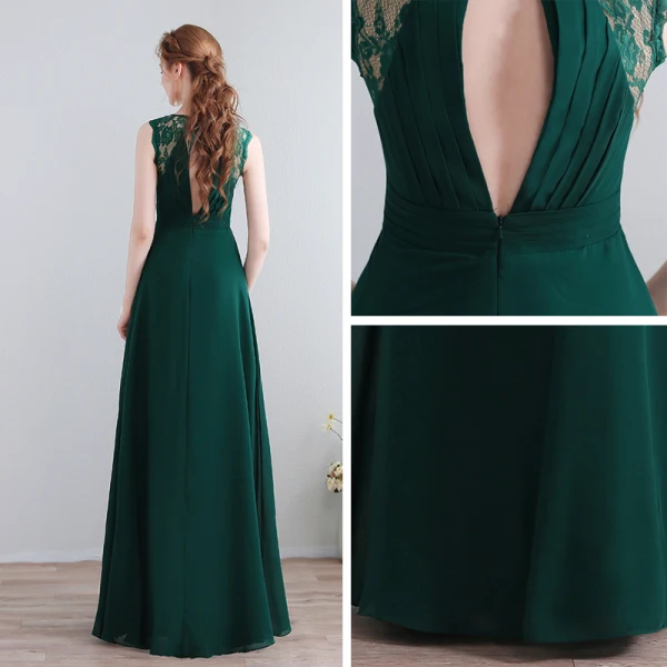 Modest / Simple Dark Green Floor-Length / Long Evening Dresses 2018 A-Line / Princess V-Neck Chiffon Lace-up Backless Evening Party Formal Dresses