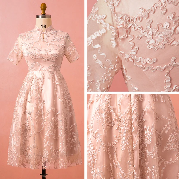 Chinese style Champagne Plus Size Graduation Dresses 2018 A-Line / Princess High Neck Tulle Lace-up Homecoming Formal Dresses