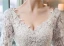 Elegant Ivory Wedding Dresses 2017 A-Line / Princess V-Neck Long Sleeve Backless Appliques Lace Beading Pearl