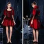 Vintage / Retro Medieval Gothic Red Black Short Prom Dresses 2021 A-Line / Princess Square Neckline 3/4 Sleeve Zipper Up Lace Tulle Prom Formal Dresses