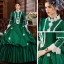 Vintage / Retro Antique Dark Green Ball Gown Evening Dresses  2021 3D Lace Beading Pearl Flower Floor-Length / Long Long Sleeve Scoop Neck Cosplay Dancing Prom Dresses Winter Formal Dresses