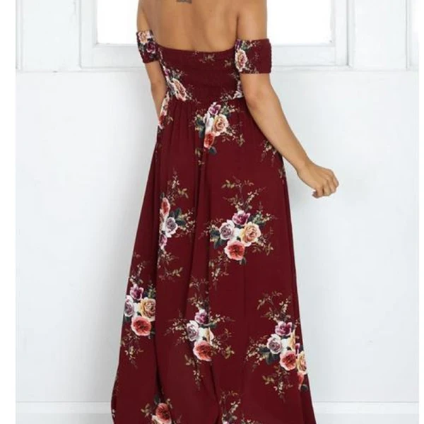 Mote Rødmende Rosa Te-lengde Maxikjoler 2018 Prinsesse Chiffon Brodert Printing Strapless Strand Dameklær