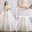 Unique Blanche Grande Taille Robe De Mariée 2019 Princesse Chapel Train En Dentelle Manches Courtes Appliques Bustier Dos Nu Église Mariage