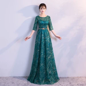 Chic Beautiful Dark Green Evening Dresses 2017 A Line Princess Tulle U Neck Beading Sequins Glitter Evening Party Formal Dresses