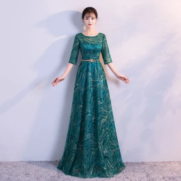 Chic Beautiful Dark Green Evening Dresses 2017 A Line Princess Tulle U Neck Beading Sequins Glitter Evening Party Formal Dresses