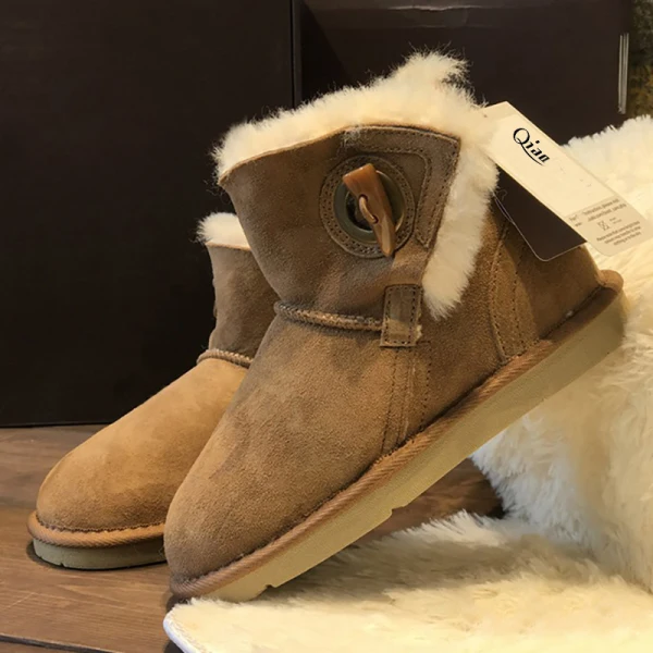 Stilig Brun Platt Snow Boots 2020 Vinter Läder Casual Trädgård / Utomhus Stövletter Spänne Platåskor Stövlar Dam