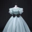 Mode Vert Citron Robe De Bal 2022 Robe Boule Encolure Dégagée Volants Manches Courtes Dos Nu Noeud Ceinture Longue Promo Robe De Ceremonie