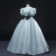Mode Vert Citron Robe De Bal 2022 Robe Boule Encolure Dégagée Volants Manches Courtes Dos Nu Noeud Ceinture Longue Promo Robe De Ceremonie