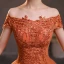 Chic / Beautiful Orange Lace Flower Prom Dresses 2022 A-Line / Princess Off-The-Shoulder Short Sleeve Backless Floor-Length / Long Formal Dresses