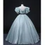 Mode Vert Citron Robe De Bal 2022 Robe Boule Encolure Dégagée Volants Manches Courtes Dos Nu Noeud Ceinture Longue Promo Robe De Ceremonie
