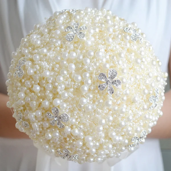 Piękne Szampan Ślub Frezowanie Perła Rhinestone Bukiety Ślubne 2019