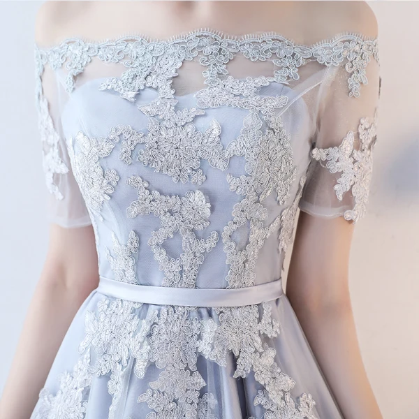 Élégant Bleu Ciel Robe De Graduation 2017 Bustier Dentelle Appliques Dos Nu Impression de retour Robe De Fete
